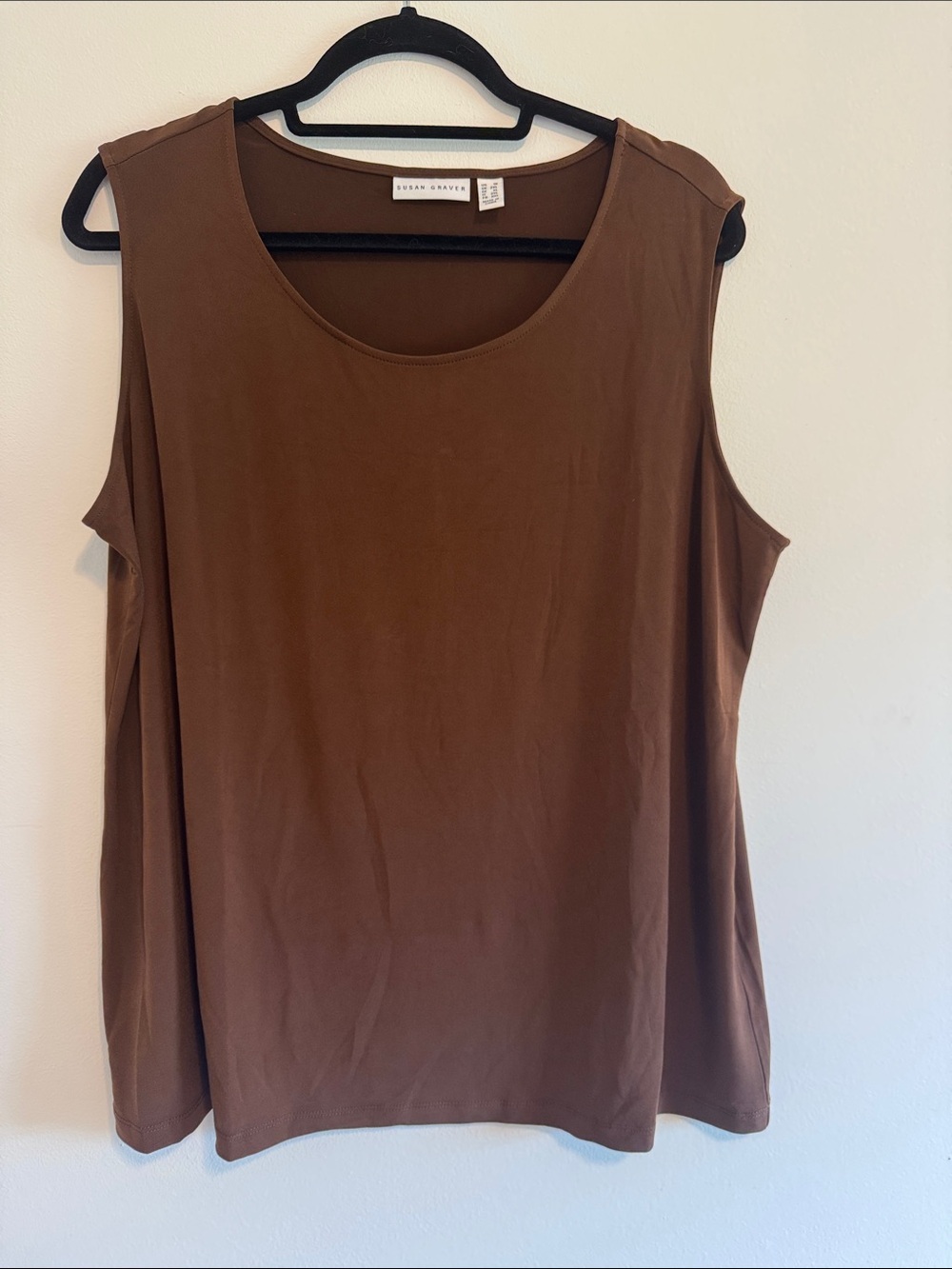 Susan Graver Brown Sleeveless Scoop Neck Top